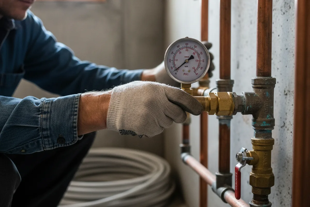 Pressure testing a repaired line during Water Line Repair in Donald